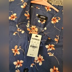 Express Men's Blue Floral Dress Shirt